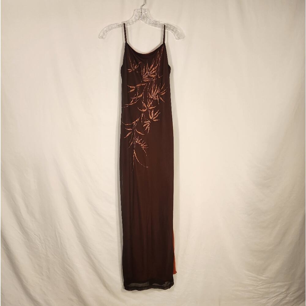 CHARLOTTE RUSSE Vtg‎ Brown Orange Maxi Sheer Overlay Metallic Glitter Medium M